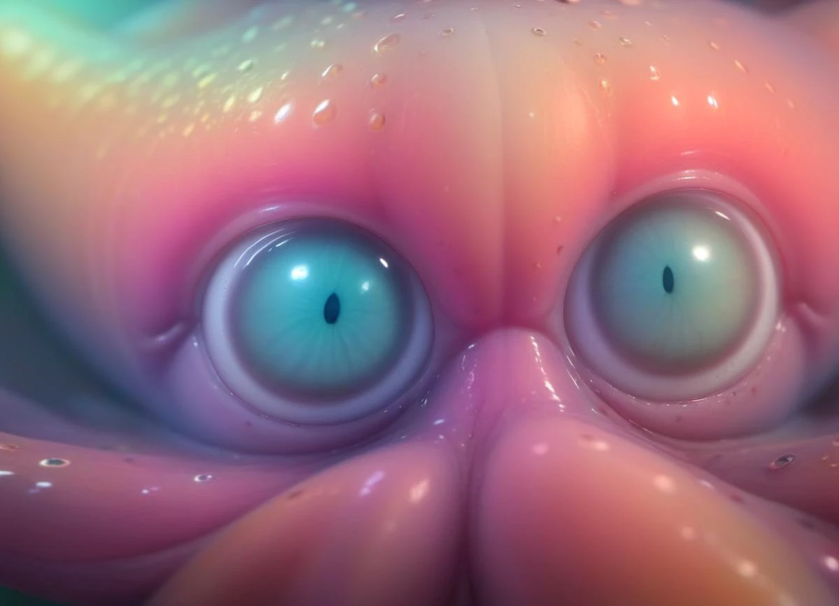 there is a close up of a toy octopus with blue eyes