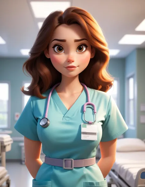 a cartoon nurse in a hospital room with a stethoscope