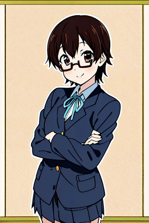 <lyco:nodokamanabe-LYCORIStest:0.9>nodoka manabe, (brown eyes:1.5), brown hair, glasses, red-framed eyewear, semi-rimless eyewear, short hair, under-rim eyewear,
sakuragaoka high school uniform, school uniform,
(best quality, masterpiece, RAW photo,ultra-d...