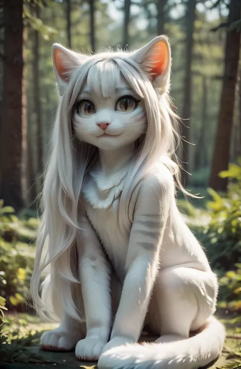 a close up of a cat with long hair sitting on a rock