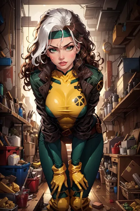 (masterpiece, best quality),  intricate details,
1girl,   <lora:CARTOON_X_MEN90s_Rogue-15:0.8> CARTOON_X_MENs_Rogue,ownwaifu,  long hair,breasts,brown hair,green eyes,lipstick,makeup,lips,white hair,two-tone hair,headband,wavy hair,large breasts,messy hair...