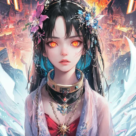 a womans face with the words do u love me, cyberpunk comic cover art, tiktok video, anime visual style, banner, killua zoldyck portrait, toxicity, black ooze,, highly saturated, alternate album cover, , cyberpunk angry gorgeous druid with glowing eyes, ((g...