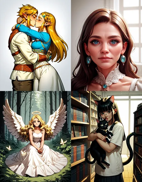 https://civitai.com/articles/5300 ___ All images: score_9, score_8_up, score_7_up ___ 1st image: 1girl, 1boy, Princess_Zelda, (The_Legend_of_Zelda:_Breath_of_the_Wild), standing, kiss, hug, closed_eyes ___ 2nd image: 1girl, lovely face, portrait, close-up,...