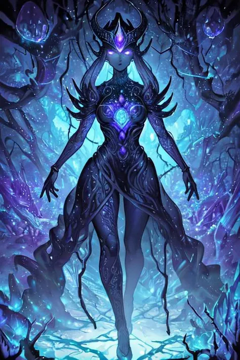 (masterpiece:1.2), (photo of a Biomechanical Timekeeper in a Crystal Cave, A bioluminescent organic clock pulsates with the rhythm of life within a crystal cave, its veins and arteries intertwined with glowing roots and vines, A Syndra stands watch, their ...