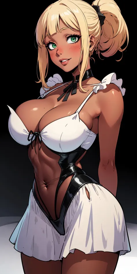 a cartoon picture of a woman in a white dress and black stockings