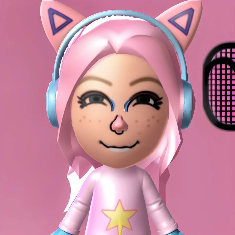 a close up of a cartoon character with headphones and a microphone