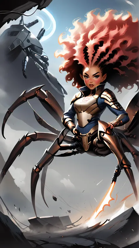 a cartoon picture of a woman with red hair and a spider