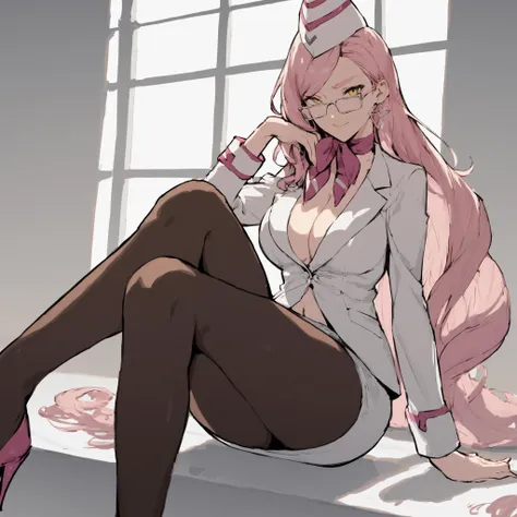 anime girl with pink hair sitting on a window sill