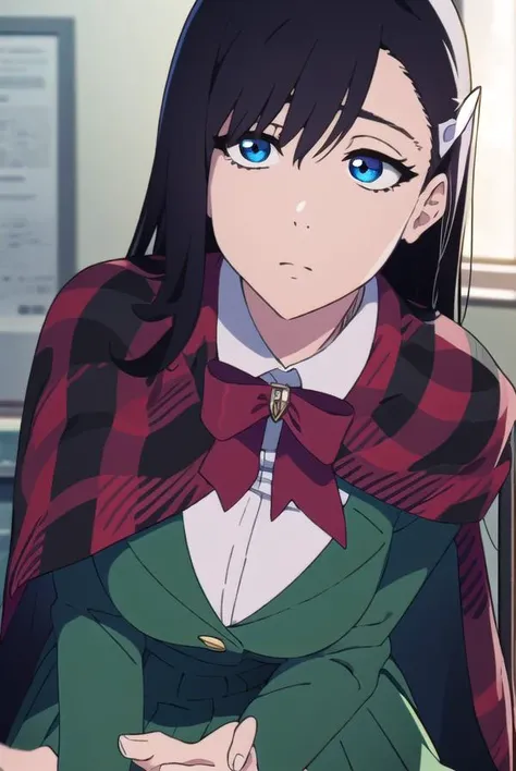 noelniihashi, <lyco:noelniihashianime-LYCORIStest:1>,
noel niihashi long hair, blue eyes, black hair, hair ornament, hairclip, (large breast:1.2),
BREAK skirt, shirt, long sleeves, bow, school uniform, jacket, white shirt, pleated skirt, collared shirt, bo...