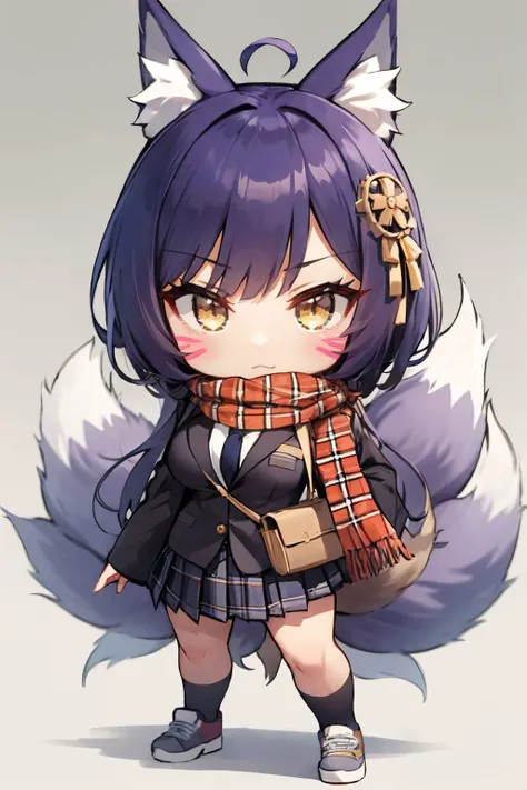 (CHIBI:1.3),(full body),simple_background,
<lora:(x*})kfh<.musashi-v3-nai-9ep-resize:0.9>,
musashi (azur lane),yellow eyes,purple hair,long hair,(very long hair),facial mark,hair ornament,FOX EARS,fox tail,((MULTIPLE TAILS)),large breasts,
scarf,plaid scar...