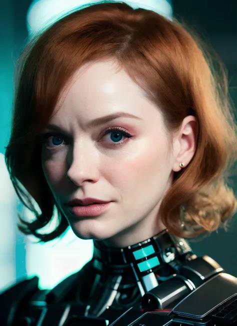 a close up of a woman with a futuristic suit on