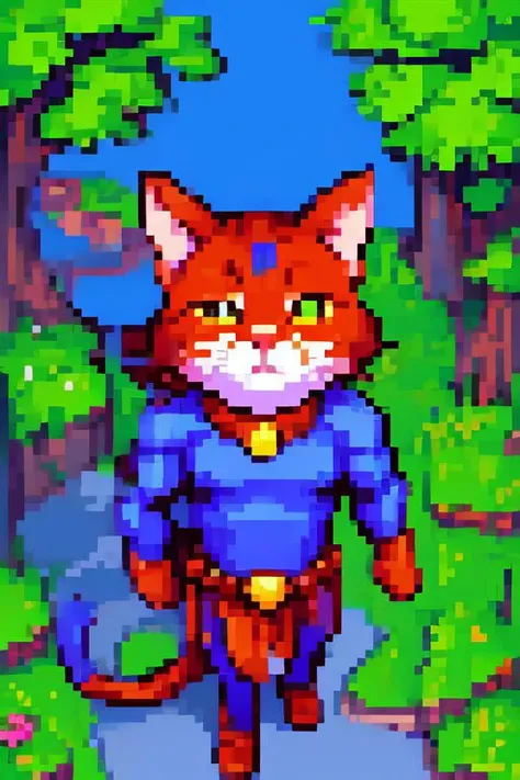 A super cat hero, , pixel art, PixArFK, <lora:PixelArtRedmond15V-PixelArt-PIXARFK:1>