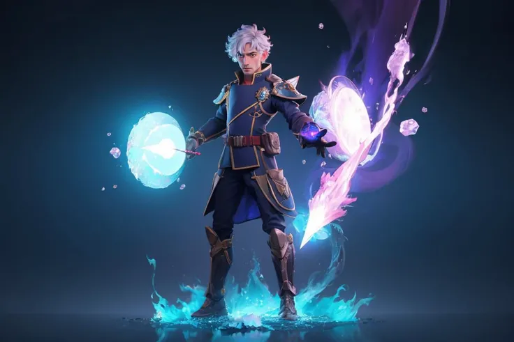 1man, combat pose, full-body, elemental mages, wearing futuristic mage uniform, short hair, casting elemental magic, surrounded by elemental energy, special effects, waning light, hyperdetailed, accurate proportionate, realistic,