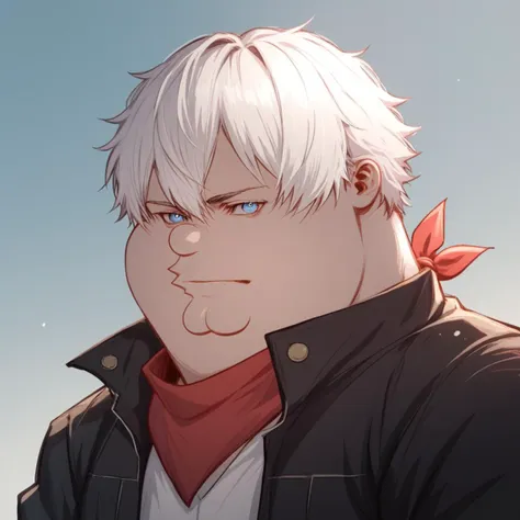 anime guy with white hair and blue eyes wearing a black jacket