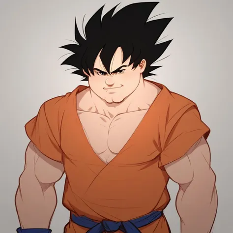 a cartoon of a young gohan with a brown shirt and blue belt