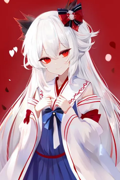 anime,1girl, long hair,white hair, solo, white hair, red eyes, looking at viewer, smile,nail polish, white background, <lora:sheya-000006:1>