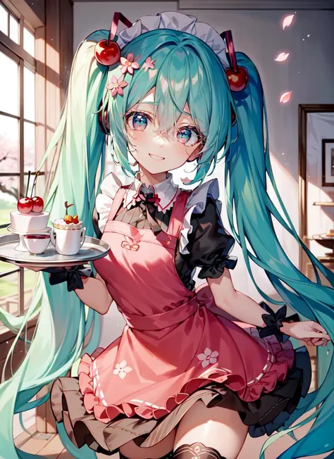 ((best quality)), ((highly detailed)), masterpiece, absurdres, (detailed eyes, deep eyes), (1girl), close-up, dynamic pose, upper body, <lora:HatsuneMikuSakuraV2:1>, Hatsune Miku, Cherry Blossom Miku, very long hair, (aqua hair, aqua eyes, multicolored hai...