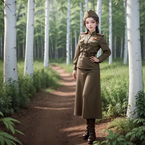 <lora:SD 50Soviet Military uniform-000001:0.8>
1girl,solo,Soviet Military uniform, dynamic pose, white Birch Forest,
best quality, high quality, highres, masterpiece,sharpening, 
looking at viewer, facing viewer, seductive smile, happy,nice face,depth of f...