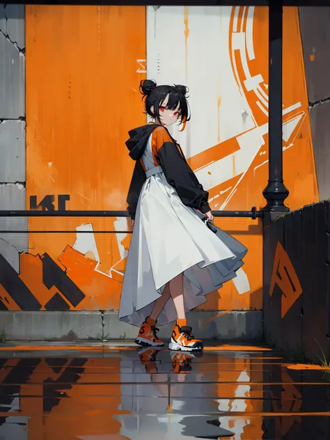 anime girl in a white dress and black jacket walking in a rain