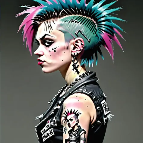 arafed woman with punk hair and tattoos on her face