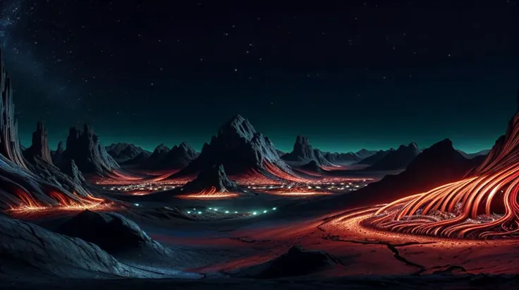 a view of a mountain with a valley and a star filled sky