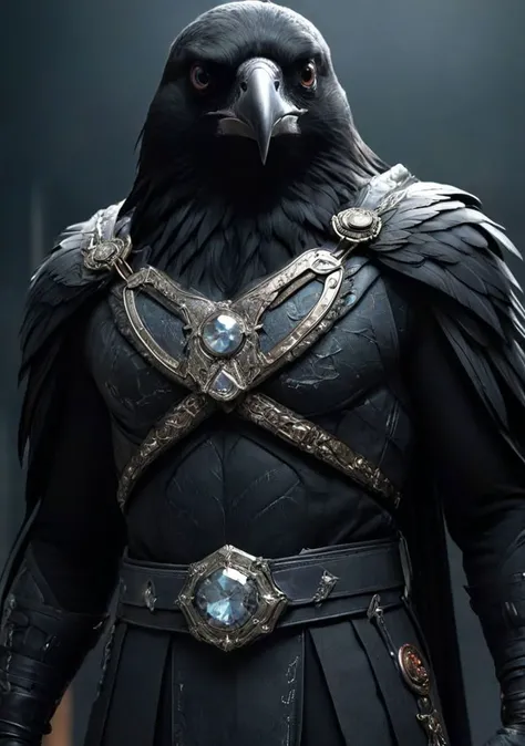 Poster style,The God of crow,emitting a sense of dilapidation,high definition,ultra detailed,hard shadow,cinematic light,Rich Saturation,sharp focus,detailed beautiful diamond face,gorgeous belt