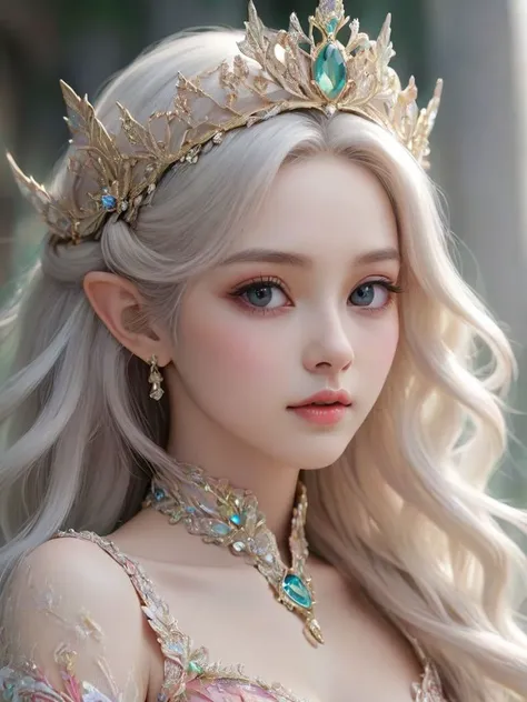 Anime style,cartoon style,cartoon of The Queen of elf,very intricate details,unimaginable beauty,atmospheric perspective,professional Color Correction,white background,detailed face of a K-pop celebrity