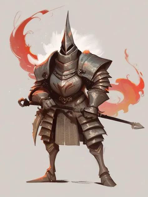 a drawing of a knight with a sword and armor