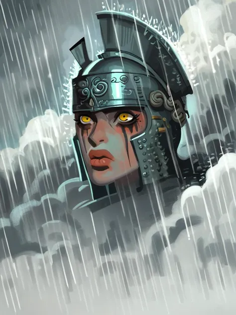 a close up of a person in a helmet in the rain