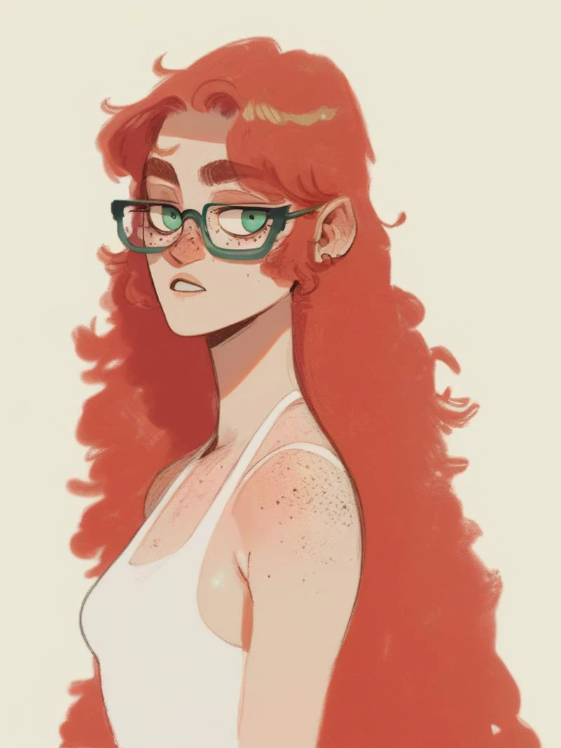 a close up of a woman with glasses and a red hair