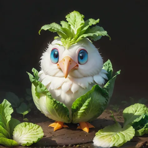 very cute appealing anthropomorphic lettuce Spoonbill, looking at the viewer, macro, cinematic lighting, fantasy art, dynamic composition, epic realistic, award winning illustration <lora:FoodPets:1> Foodpets