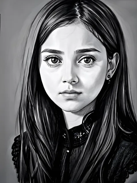 a drawing of a girl with long hair and a black shirt