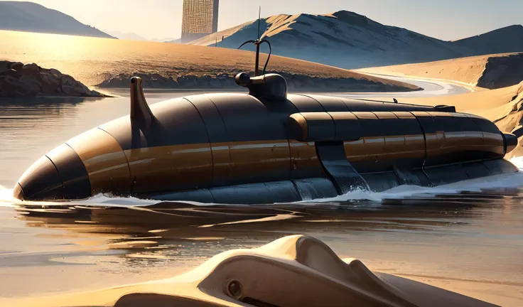 there is a submarine that is floating in the water