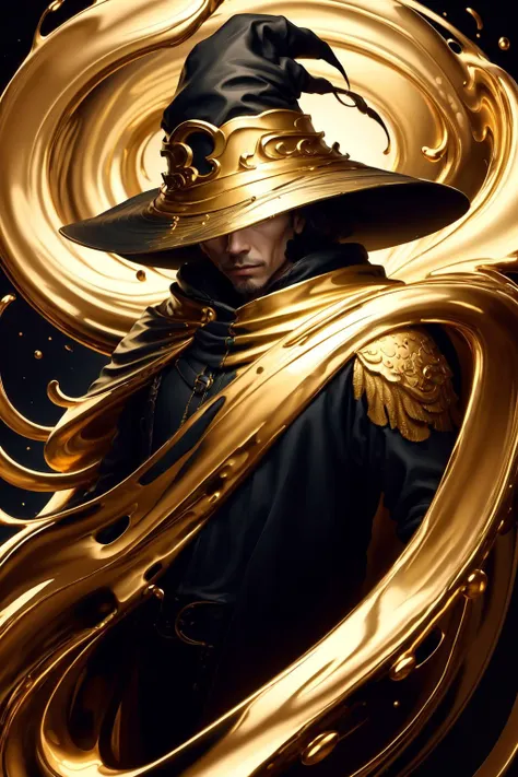 a close up of a person wearing a hat and a gold robe