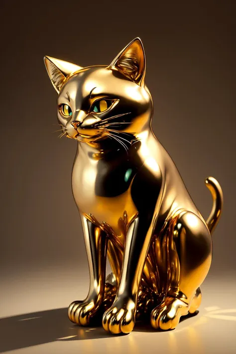 a close up of a gold cat statue on a table