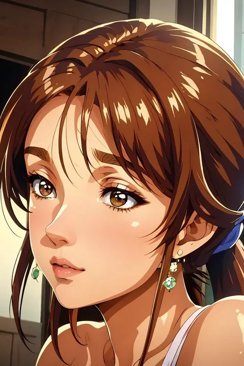 (masterpiece, best quality), 1girl, <lora:Aunt Itoe1:1> aaitoe, brown hair, brown eyes, earrings, jewelry, long hair, lips, ponytail