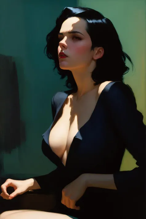 1 woman
leaning forward
black hair
shadow
dramatic lighting
Malcolm Liepke