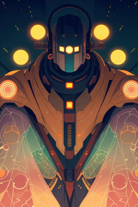 closeup shot of a robot  scifi  streets, wearing detailed multi color robes cape, 
Victo Ngai
 from below 
dim light
dramatic lighting
(masterpiece, best quality ),