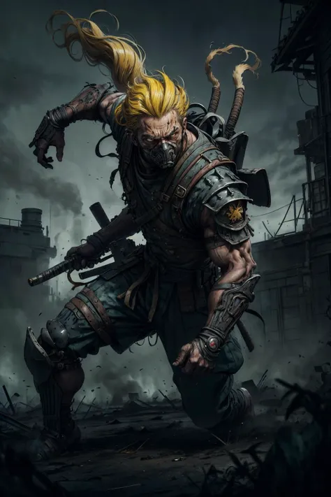 a man with yellow hair and a gun in his hand