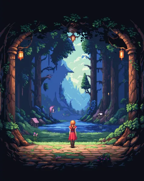 pixel-art sharp and in focus, Secret "Beauty is truth, truth beauty.", volumetric lighting, Fairy-Tale, <lora:16-bit_pixel_backgrounds_v2:1> apxlz . low-res, blocky, pixel art style, 8-bit graphics