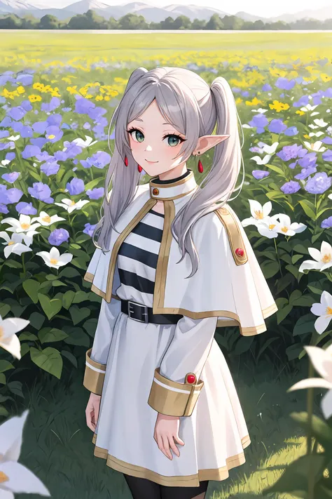 anime girl in a field of flowers with a sword