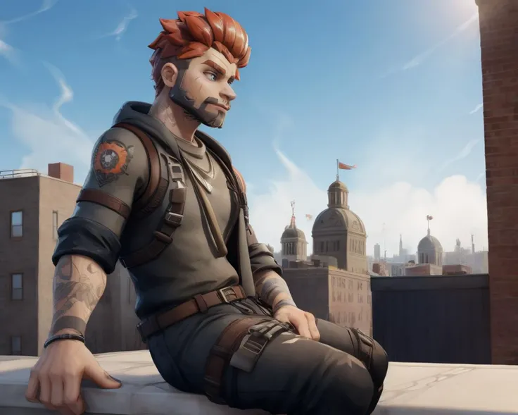 ((Fortnite))
sitting on rooftop, looking away