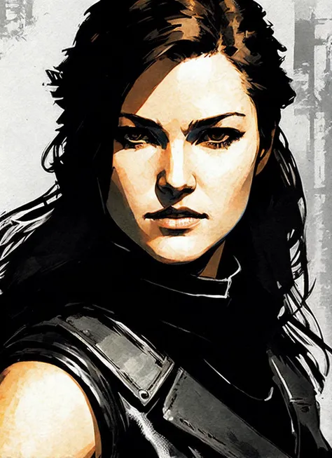 illustration of sks woman as thief in leather armor, smirk, beautiful detailed eyes, cinematic, drawn by Greg Rutkowski, Yoji Shinkawa:0.6, vibrant colors, <lora:locon_juliastiles_v1_from_v1_64_32:1.3>