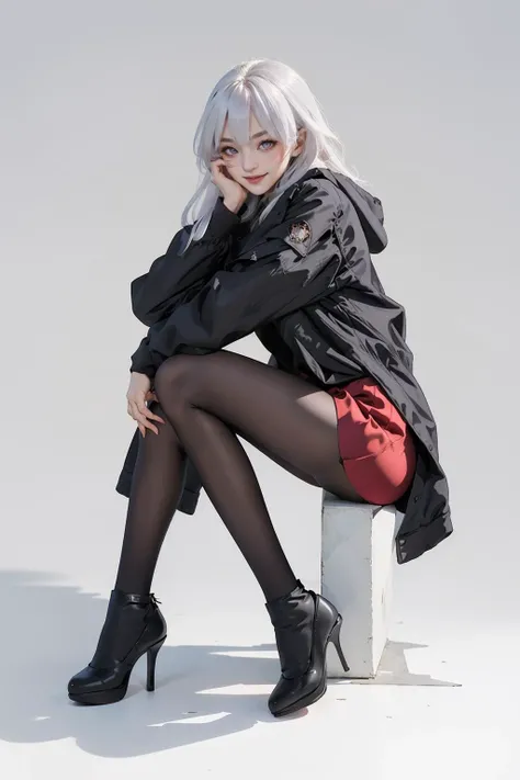 (masterpiece:1.2),best quality,realistic,photorealistic,
Elaina,white hair,purple eyes,Silly hair,
1girl,solo,long hair,pantyhose,skirt,looking at viewer,high heels,smile,black footwear,red skirt,white background,simple background,long sleeves,full body,hi...