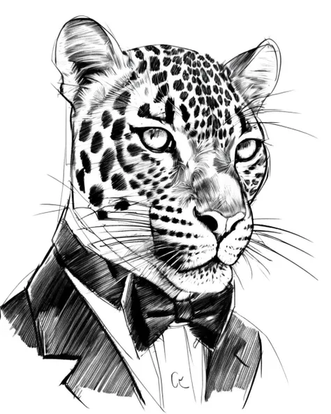 sketch artstyle, leopard wearing a tuxedo, headshot, monochrome, white background, highly detailed, strong contrast, (very bright image:1.3), sunshine, overexposure, overexposed, BREAK
<lora:LowRA:0>