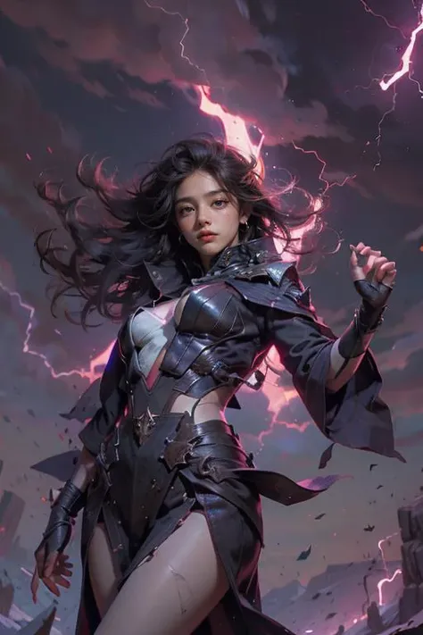 Best quality,masterpiece,ultra high res,,leilinggeng,lightning,,Lots of lightning,drawing,lightning elemental energy towards himself,<lora:leilinggeng:0.8>,Beautiful girl,