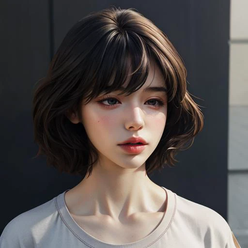 girl,<lyco:eyedirectionV1.8:0.3>,eyedirection,eyes down looking below,(plain shirt:1.4),(solo, portrait:1.2),(best quality, high quality:1.1),ultra detailed 8k cg,realistic,portrait,