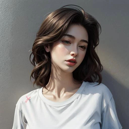 a woman with long hair and a white shirt posing for a picture