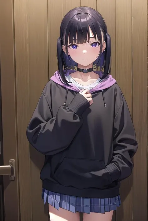 noakashihara, <lora:noakashihara-lora-nochekaiser:1>,
noa kashihara, bangs, black hair, twintails, medium hair, piercing, ear piercing, (purple eyes:1.1), earrings,
BREAK skirt, long sleeves, choker, hood, collar, sleeves past wrists, hoodie, plaid skirt,
...