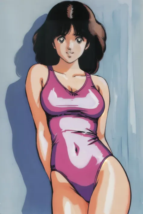 a painting of a woman in a pink swimsuit posing for a picture